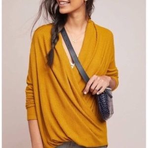 Anthropologie Akemi + Kin Mustard Yellow Wrap Top